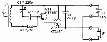 Схема простого АМ приёмника - Simple AM receiver circuit diagram